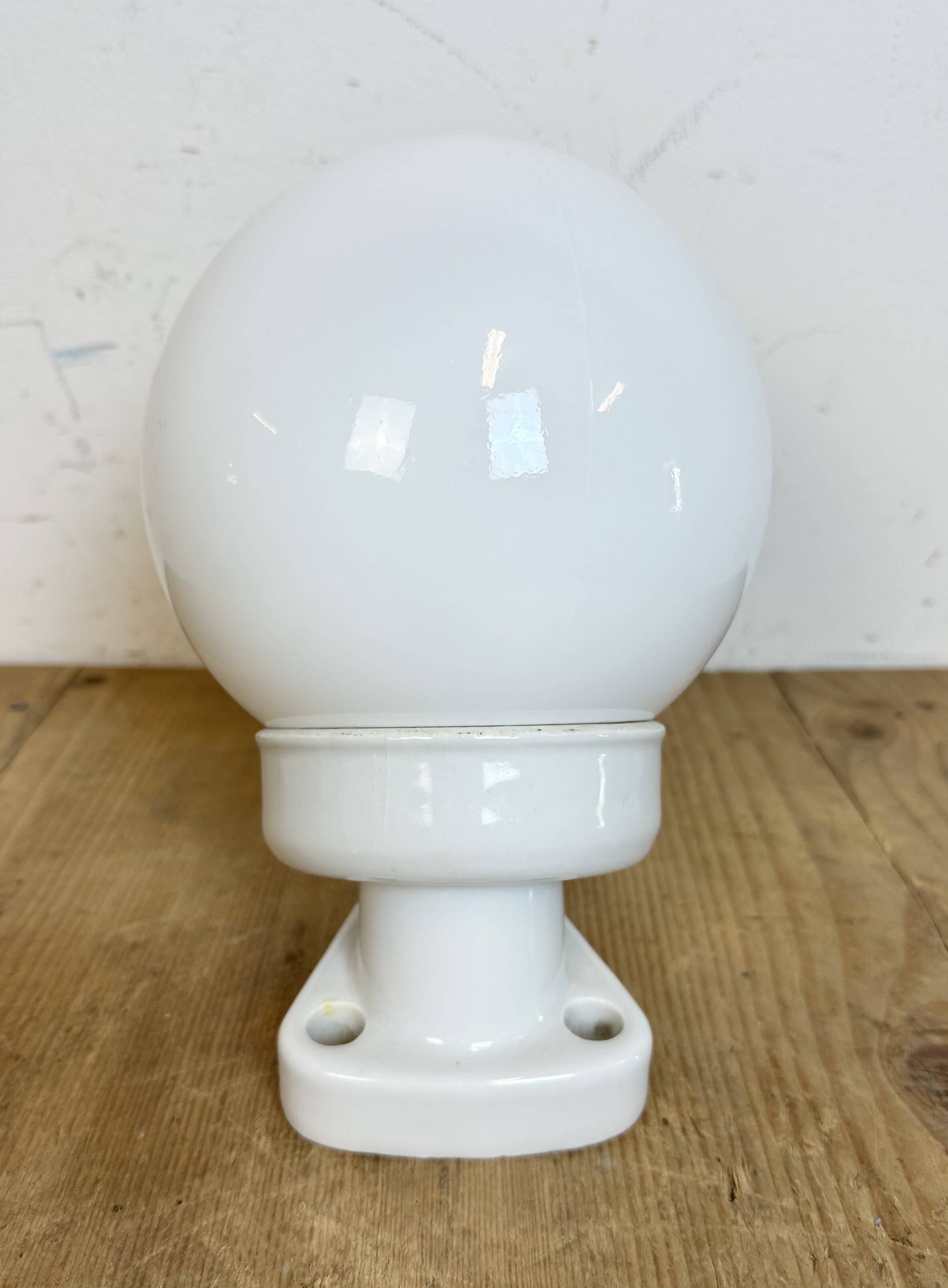 Vintage White Porcelain Wall Light with Milk Glass, 1960s