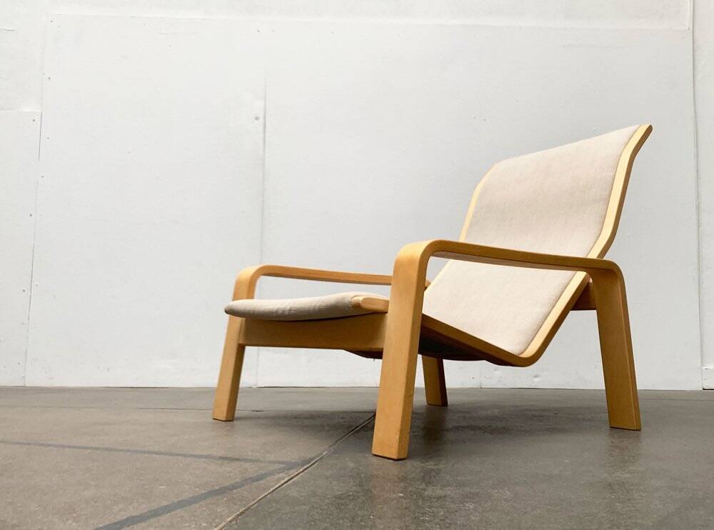 Pulkka lounge chair set in mid-century style with ottoman by Ilmari Lappalainen for Asko, Finland, 1960s.