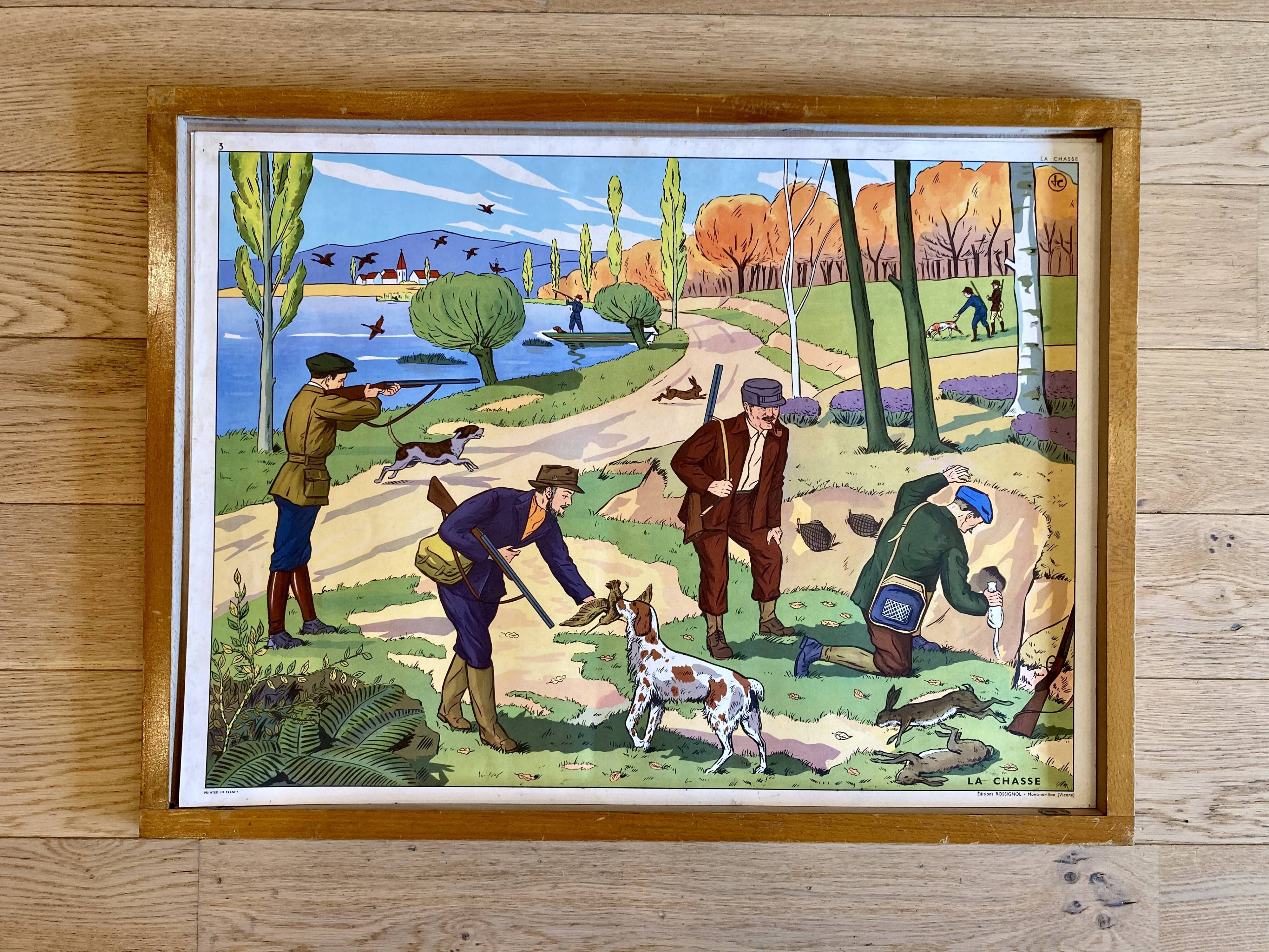 Educational poster elocution Rossignol vintage 60s - hunting and fair