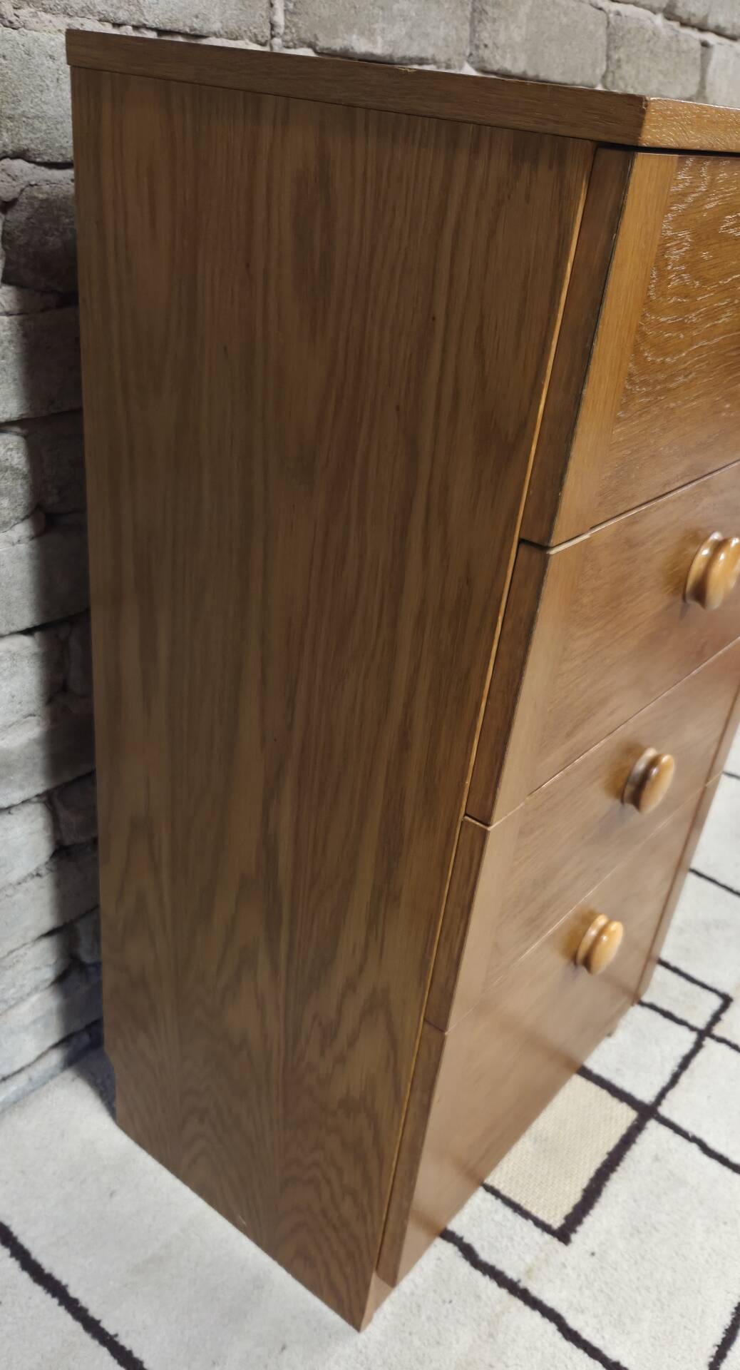 Vintage oak chest of drawers with a drop-down flap – 1960s
