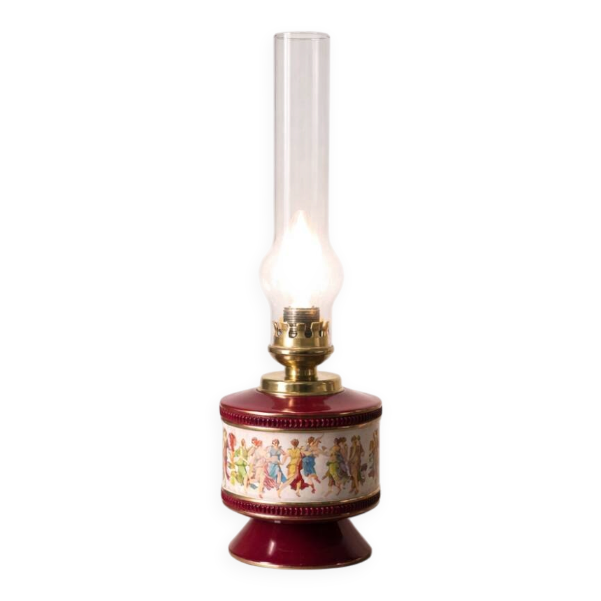 Florentine lamp in burgundy and gold porcelain signed Num 19