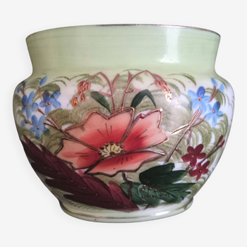 Hand-painted opaline vase, abstract floral patterns