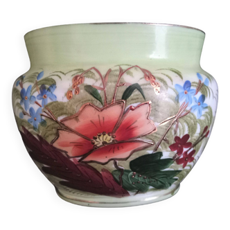 Hand-painted opaline vase, abstract floral patterns