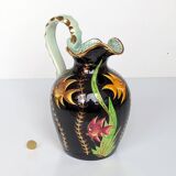 Large pitcher / Monaco vase in polychrome earthenware with bas relief decoration of fish on a seabed