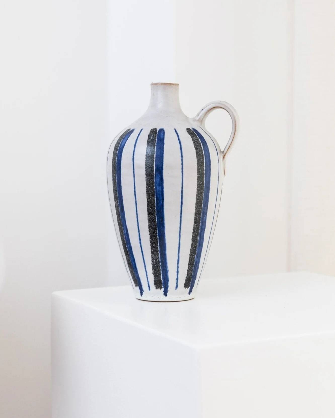 Blue Ceramic Vase by Friedel for PGH Bürgel, Mid-Century Keramik, 1960s, Hand-Painted Stripes