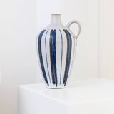 Blue Ceramic Vase by Friedel for PGH Bürgel, Mid-Century Keramik, 1960s, Hand-Painted Stripes