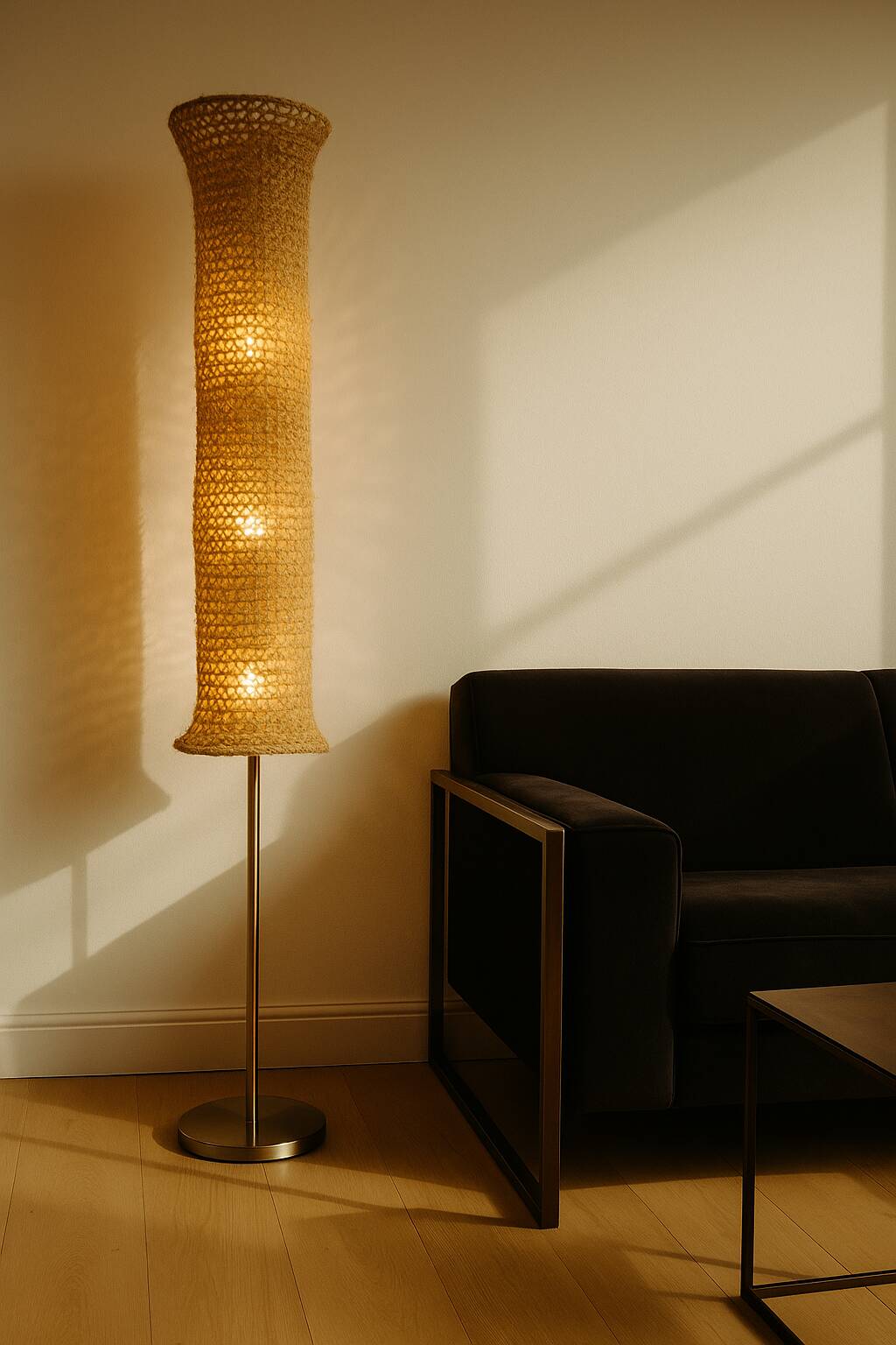 Sculptural floor lamp in natural fibers – 174 cm