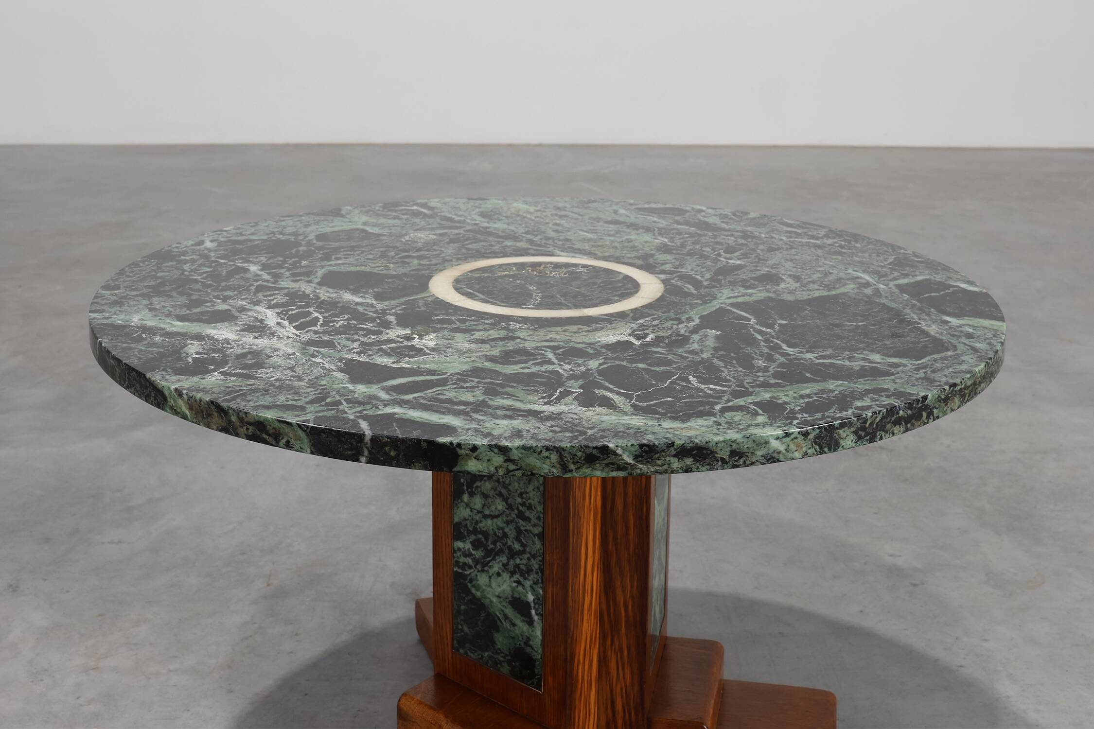 Art Deco Oak and Green Marble Coffee Table, France, 1920