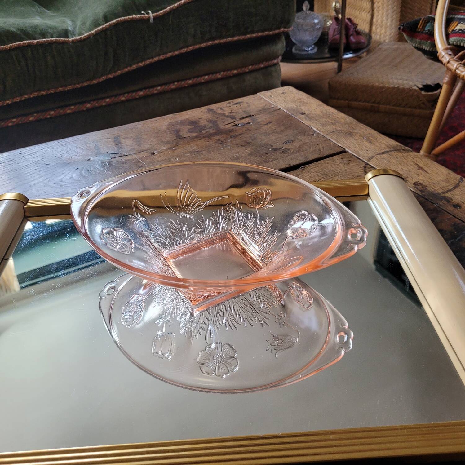 Art Deco molded pink glass bowl – Vallérysthal or Bohemian – 1930s