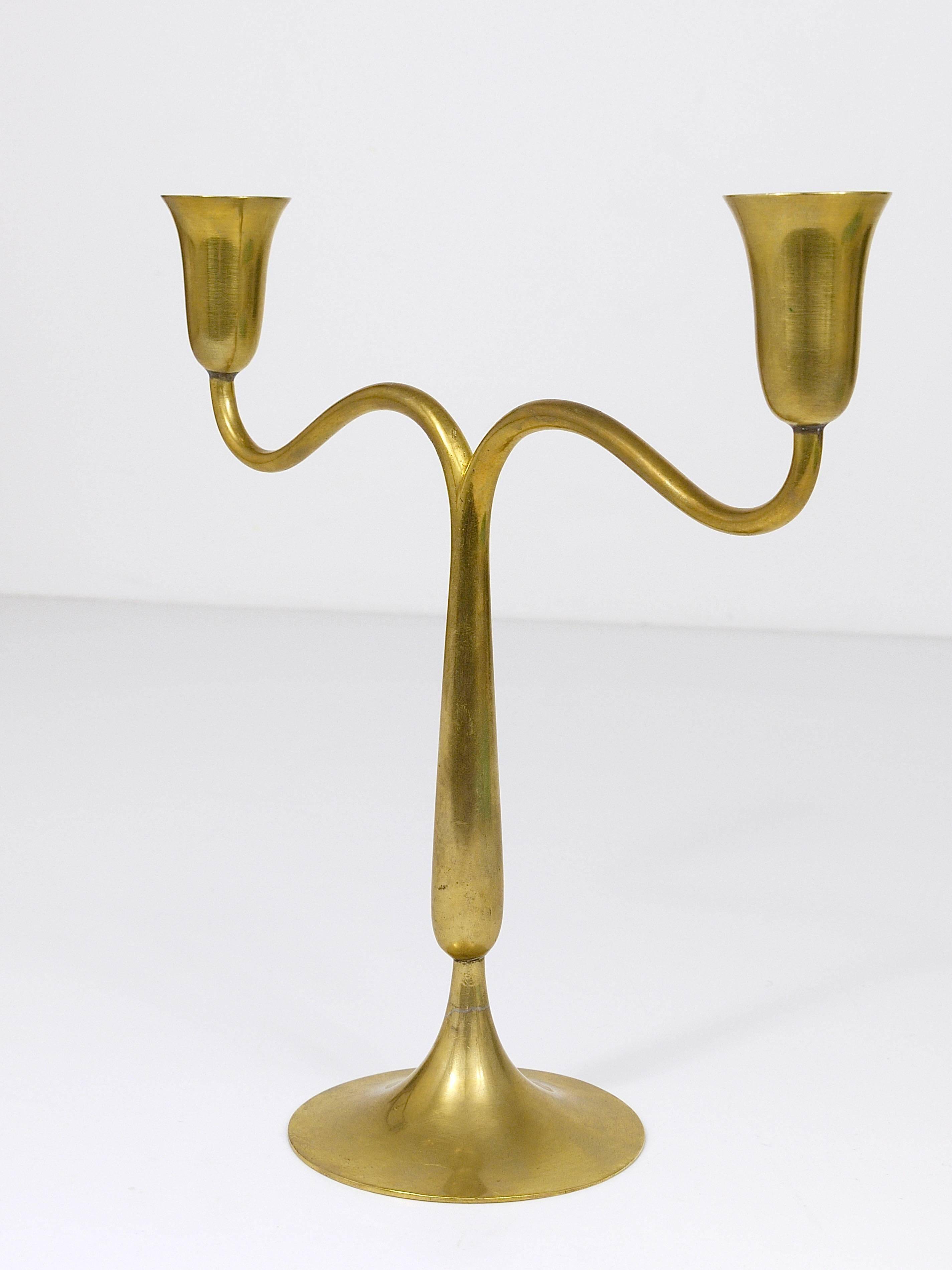 Two-armed brass chandelier from Vienna by Hagenauer, mid-century candle holder, Austria, 1940s.