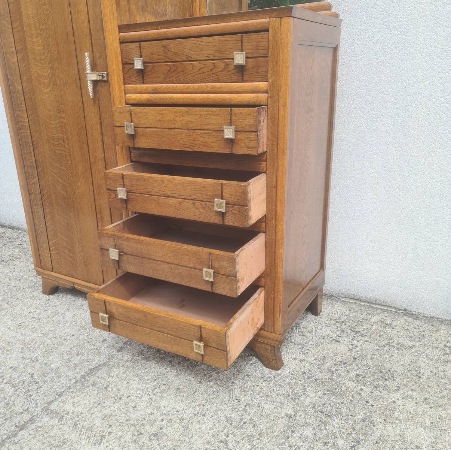 Asymmetrical storage unit Dresser wardrobe with vintage mirror 1950