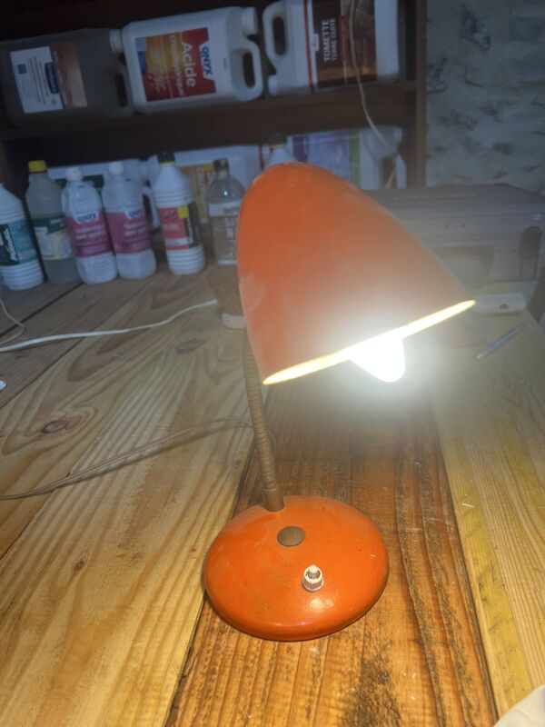 Lampe de bureau vintage orange – col flexible – années 50-60