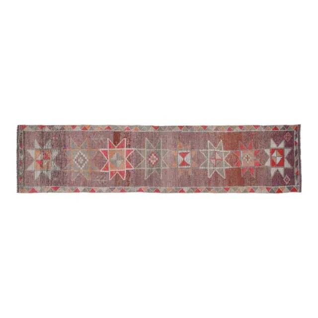 Rainbow Colorful Turkish Vintage Handmade Wool Runner Rug 86x358