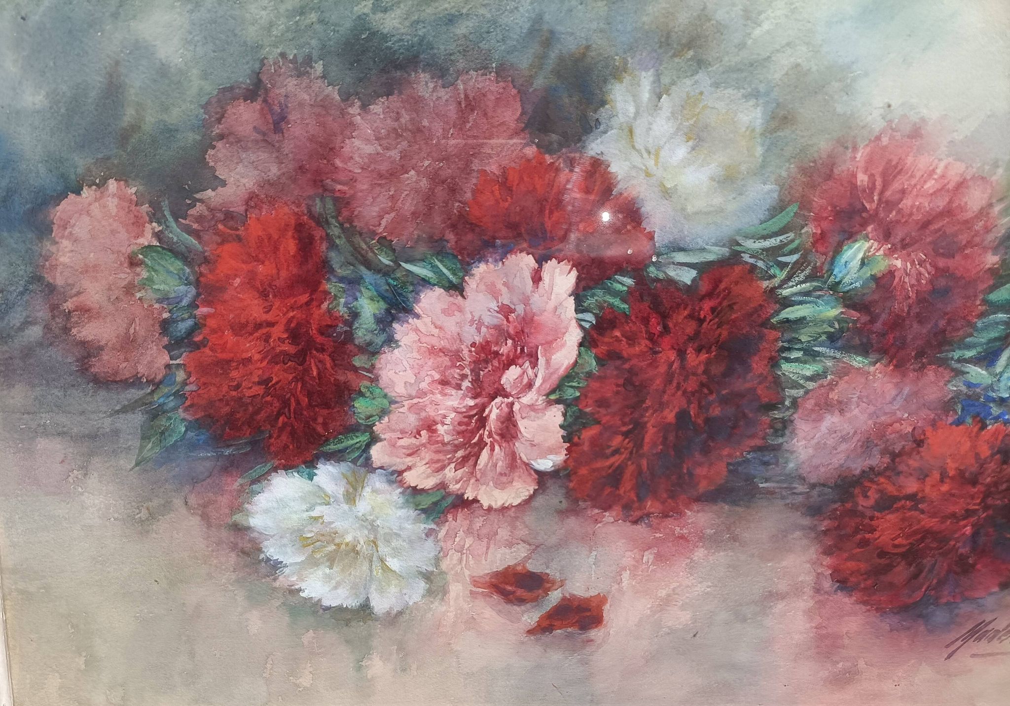 Still life with peonies by Madeleine Renaud (XXth)