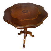 Antique Gueridon Tripod Side Table Wood + Vintage Marquetry Top