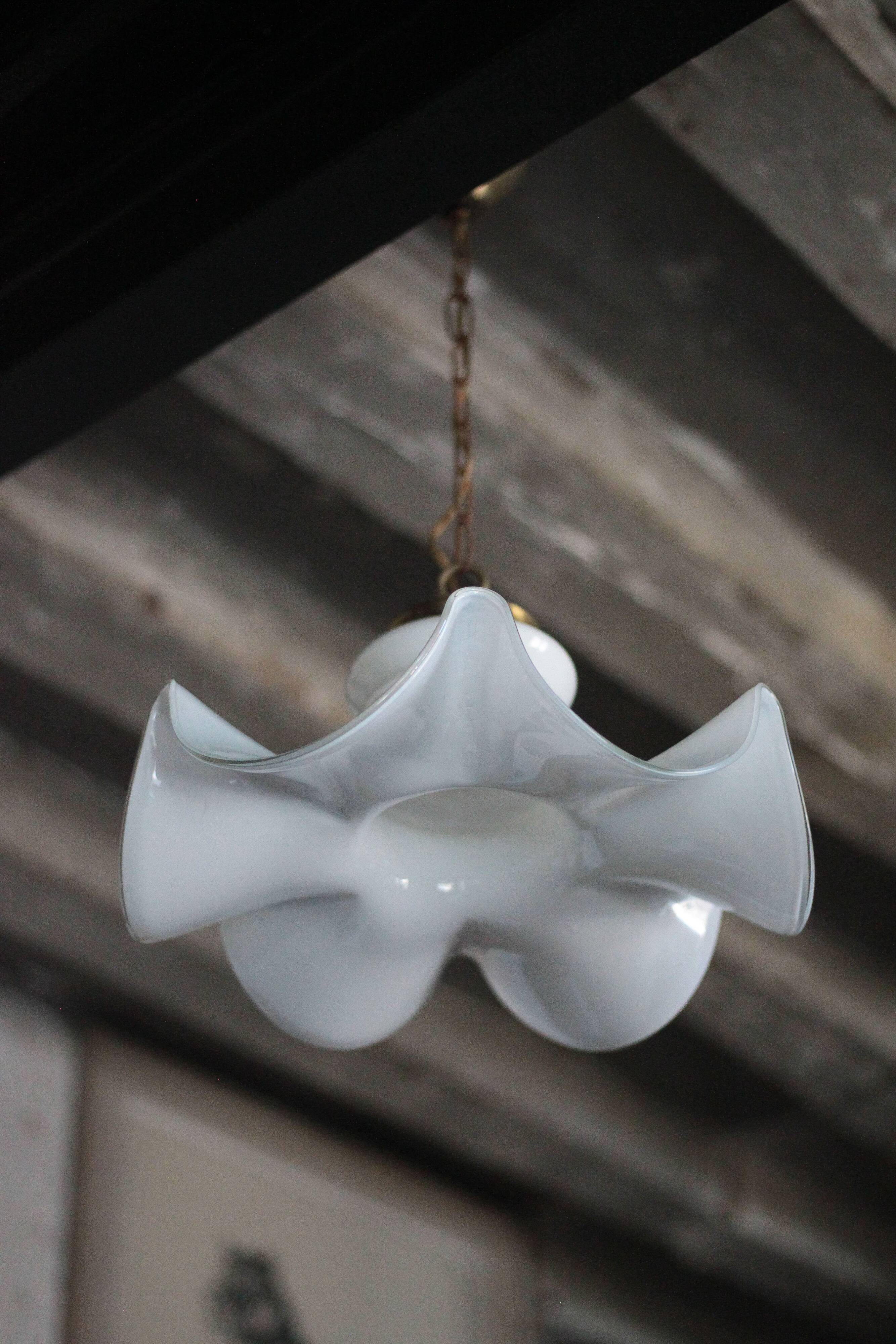 Vintage chandelier, white opaline chandelier and metal, opaline pendant, lamp