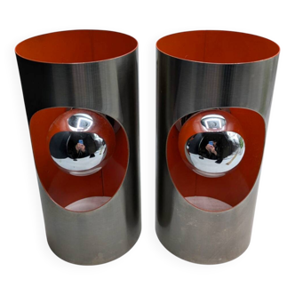 Pair of Mid-Century Modern Wall Sconces – Orange – Space Age Desig