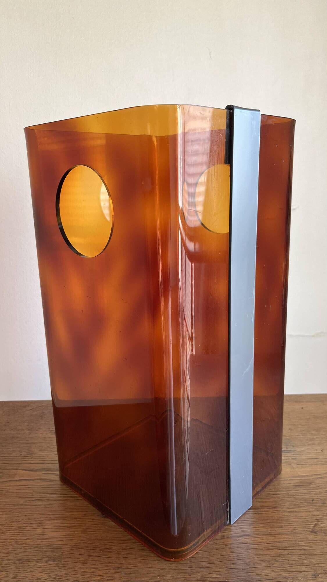 Miche Dumas paper bin in chrome tortoiseshell lucite 70 Roche and Bobois