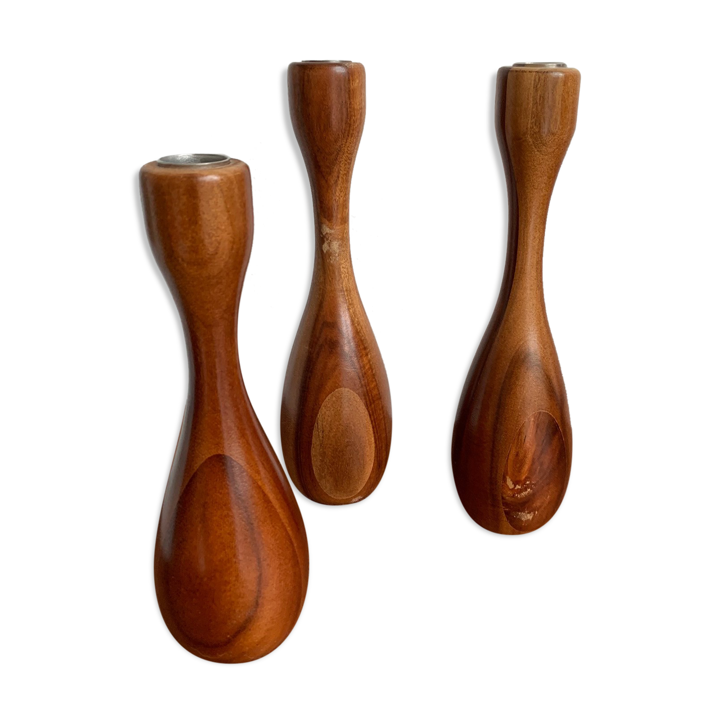 Danish wooden candlestick trio