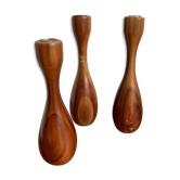 Danish wooden candlestick trio