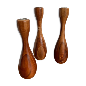 Danish wooden candlestick trio