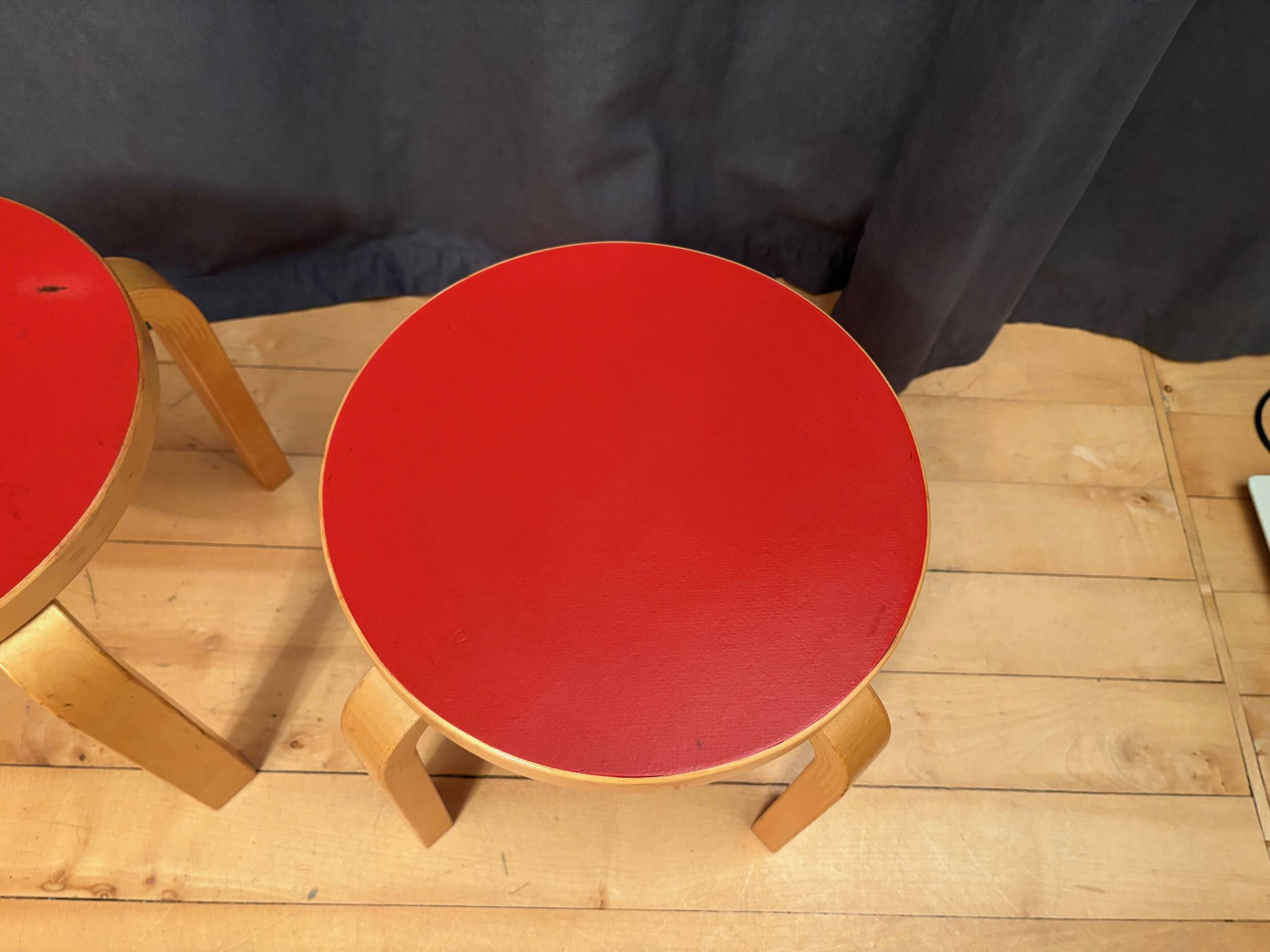 Pair of NE60 stools designed by Alvar Aalto, Artek, Finland, 1980s