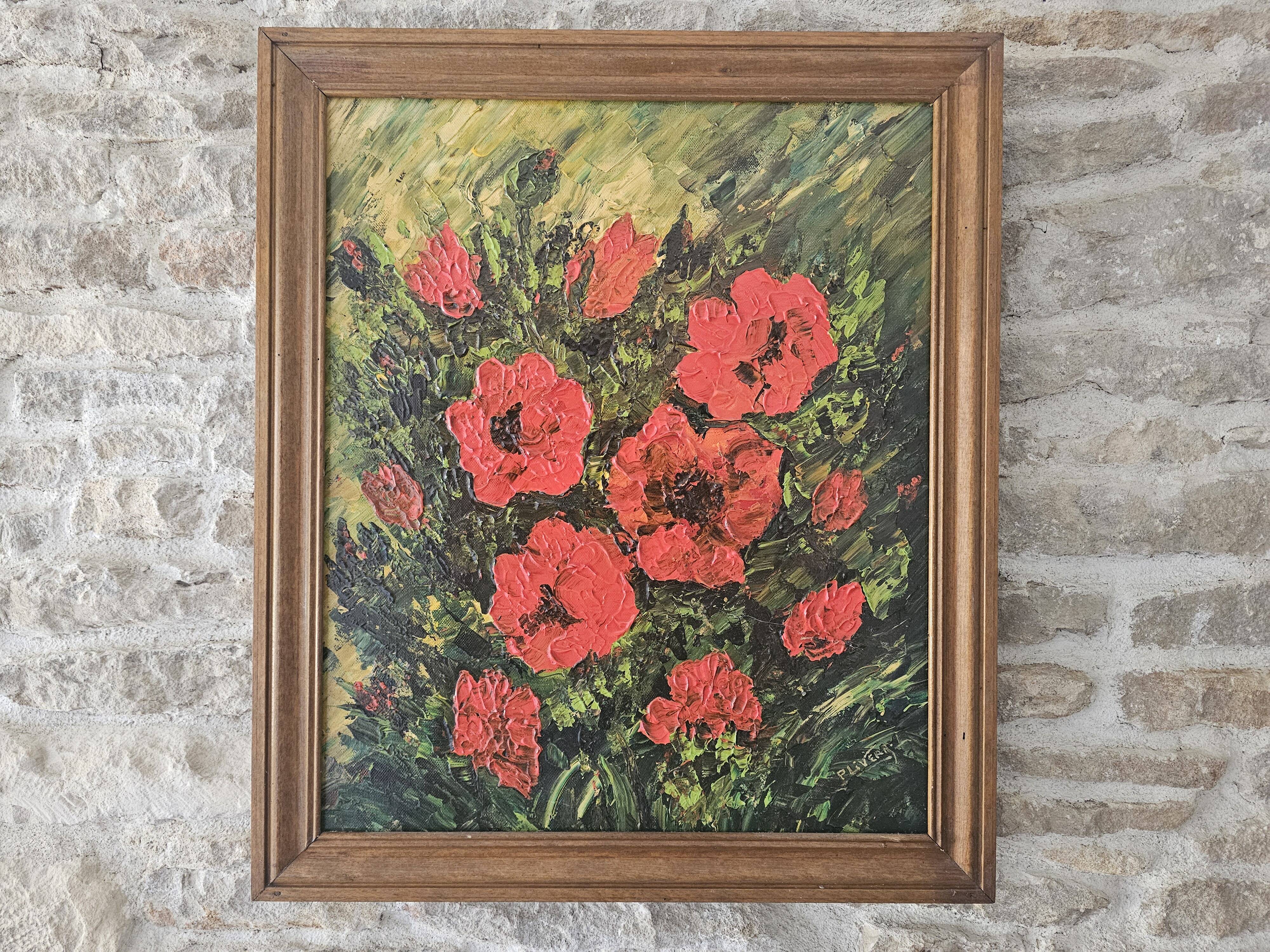 Oil on Canvas Still Life Flowers Poppies Signed P Livera