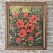 Tableau Huile sur Toile Nature morte fleurs Coquelicots Signé P Livera