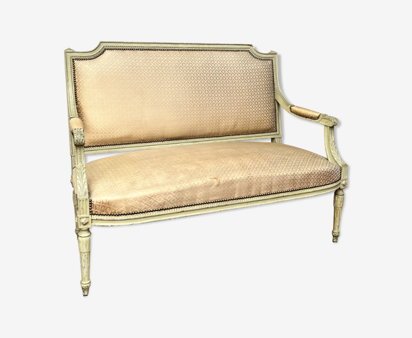 Banquette en bois peint à dossier à la reine de style Louis XVl XlX eme siècle