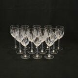 12 White Wine Glasses in Arques Crystal, Fleury Cut Flamépis Pattern