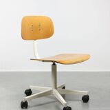 Vintage White & Wooden Swivel Office Chair, 70s