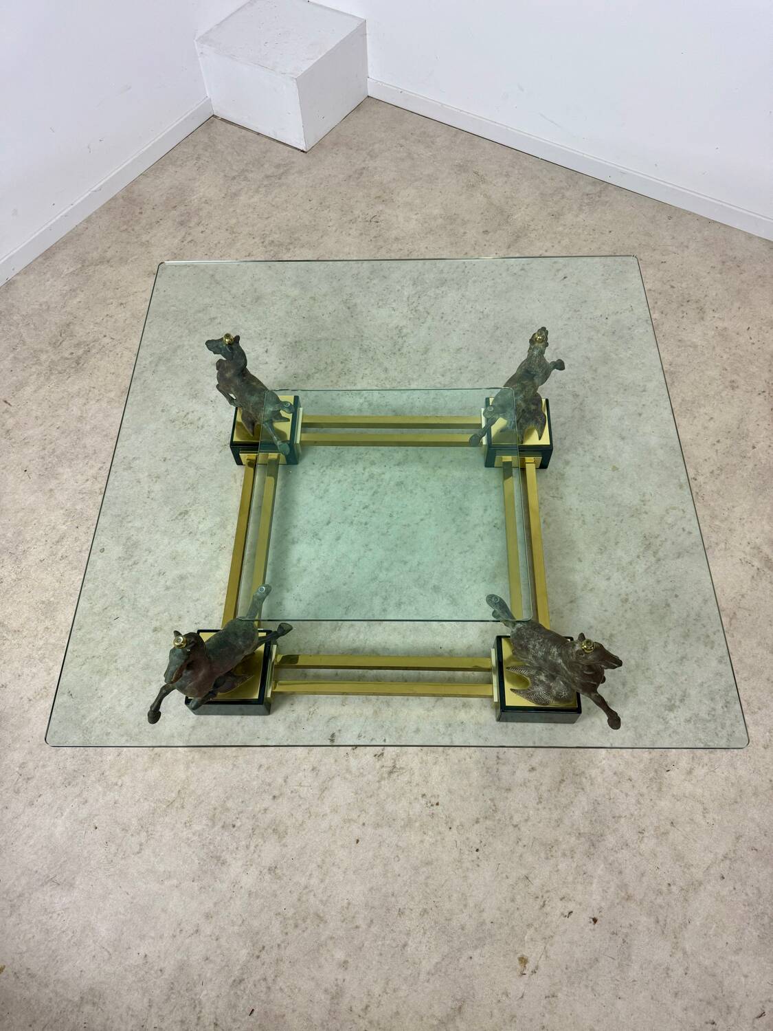 Old brass and gilded bronze table horses design from the 70s vintage Horses