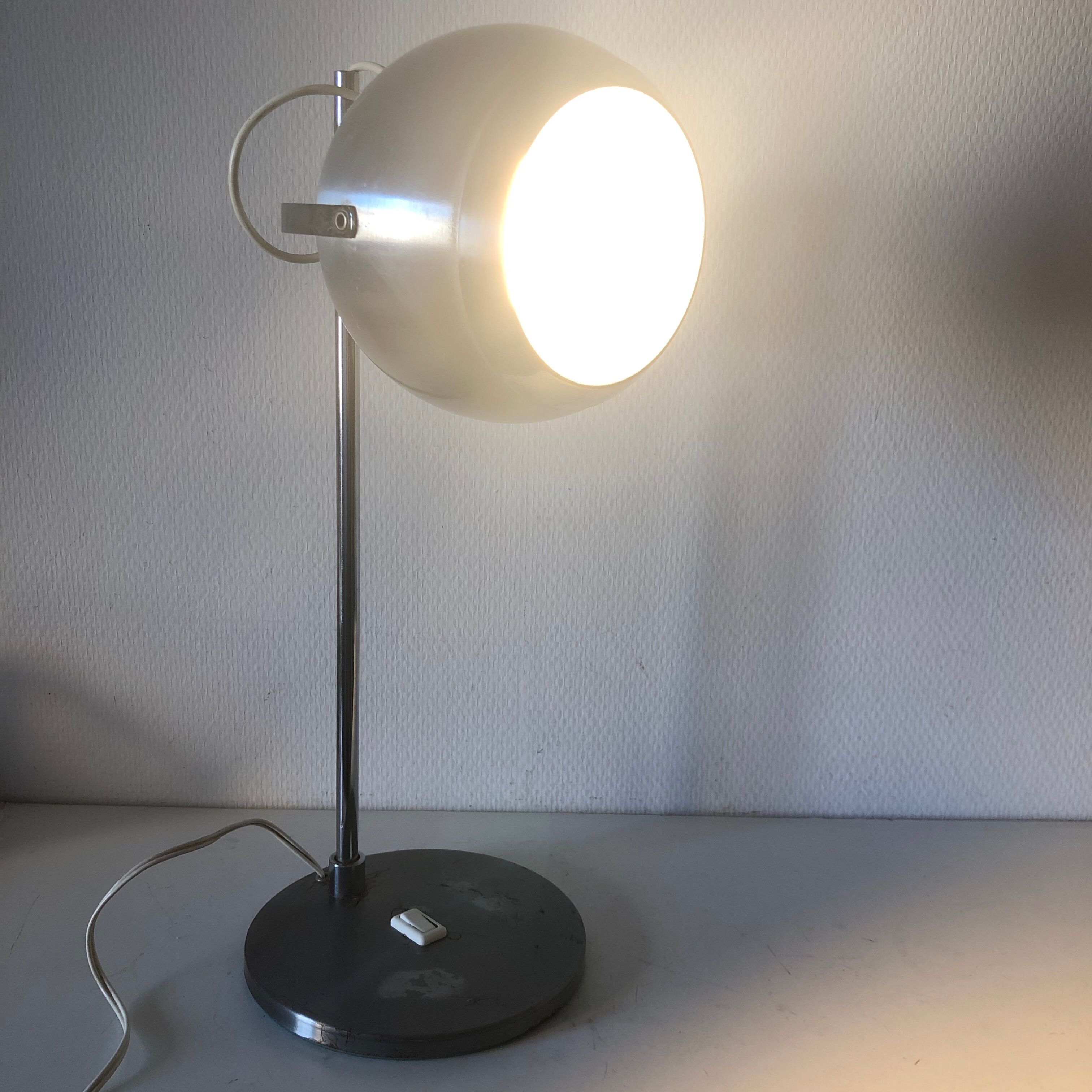 Large vintage lamp 1960 brushed steel eyeball - 44 cm