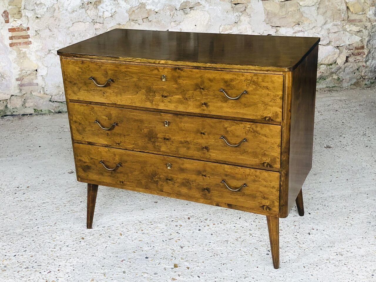 Vintage walnut chest of drawers, compass feet circa 50/60's