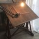 Wooden architect's table and metal movable arm 1950
