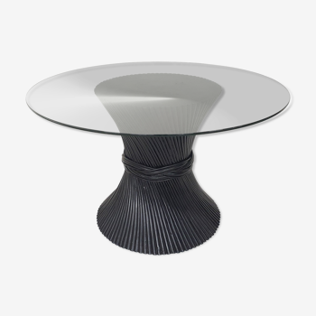 Table à manger McGuire « Wheet » en bambou et verre, États-Unis, années 1970