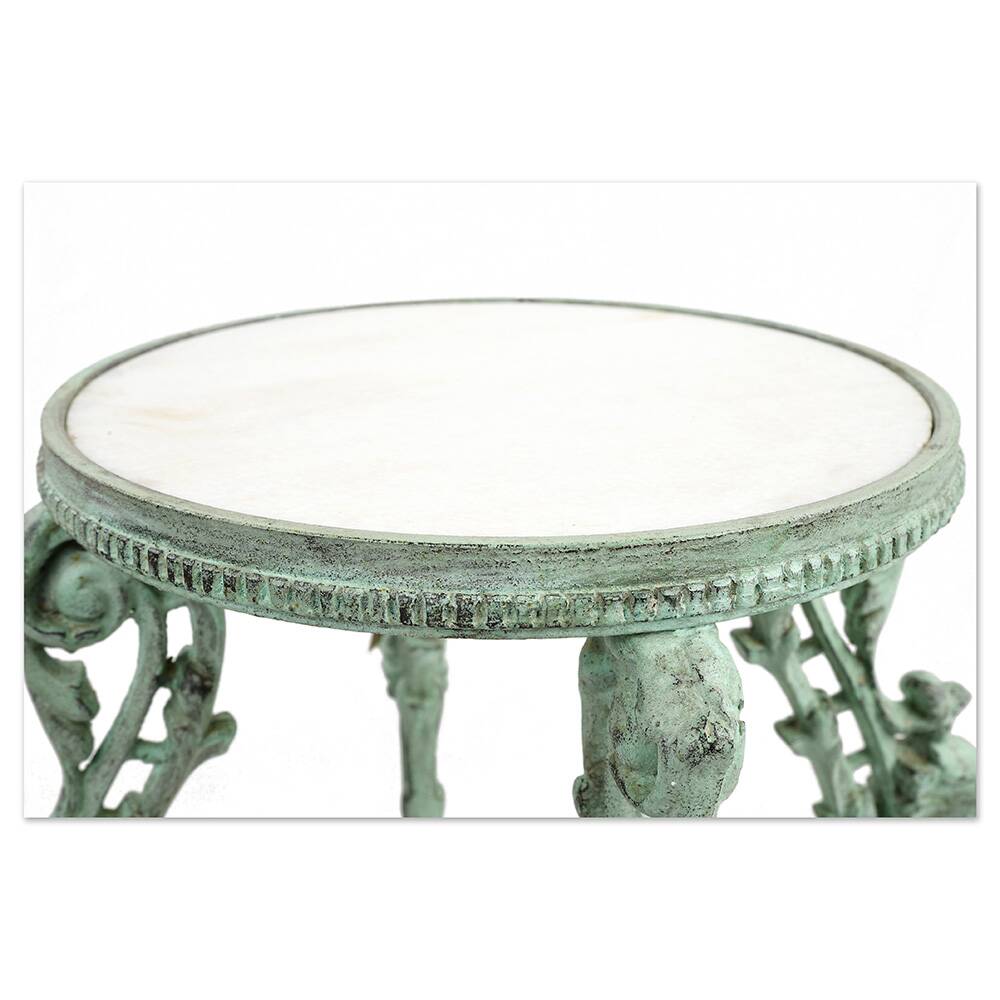 Patinated cast iron harness with marble tops