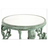 Patinated cast iron harness with marble tops