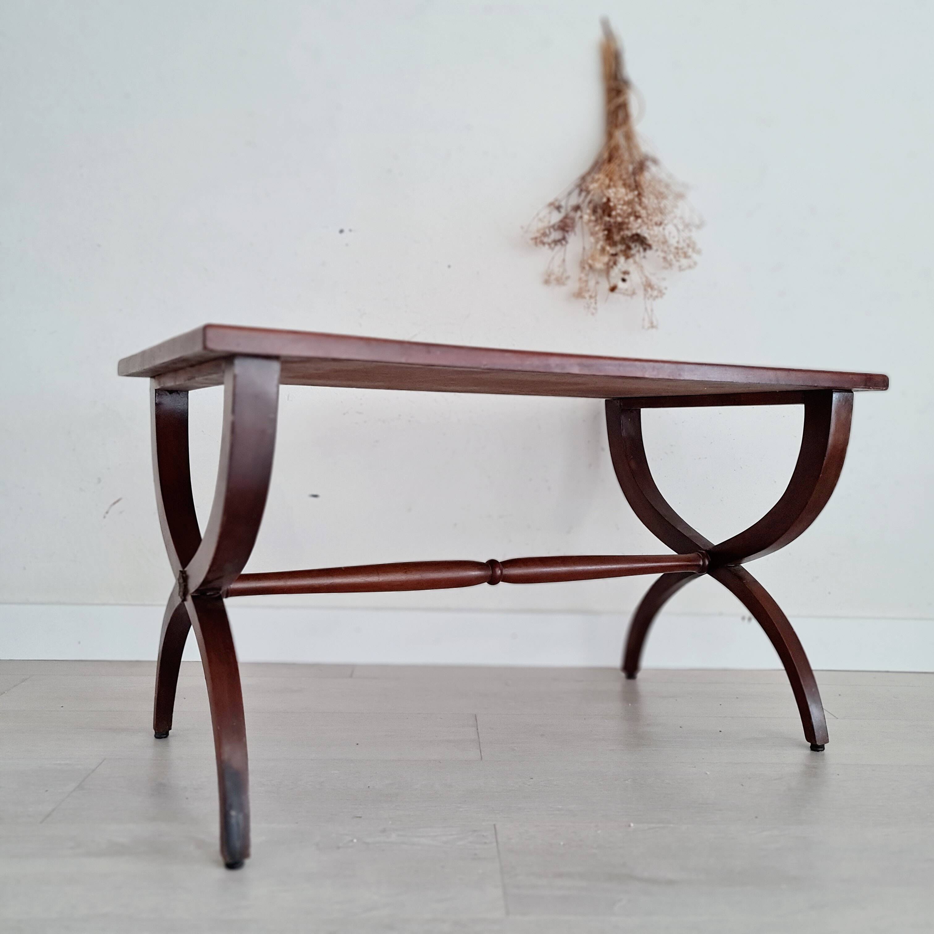 Old wooden coffee table - crossed base