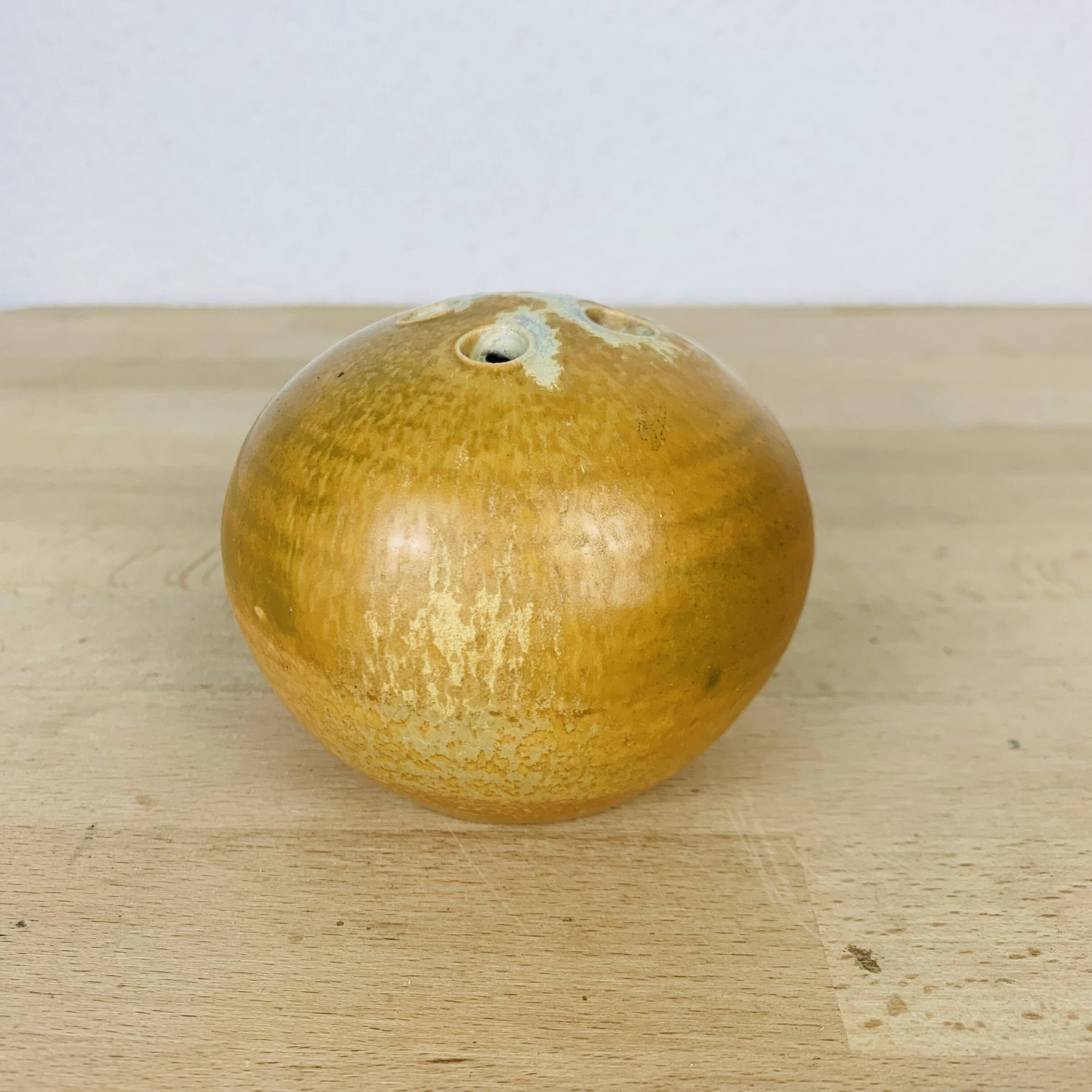 Stoneware ball vase with flower spike signed Barotte