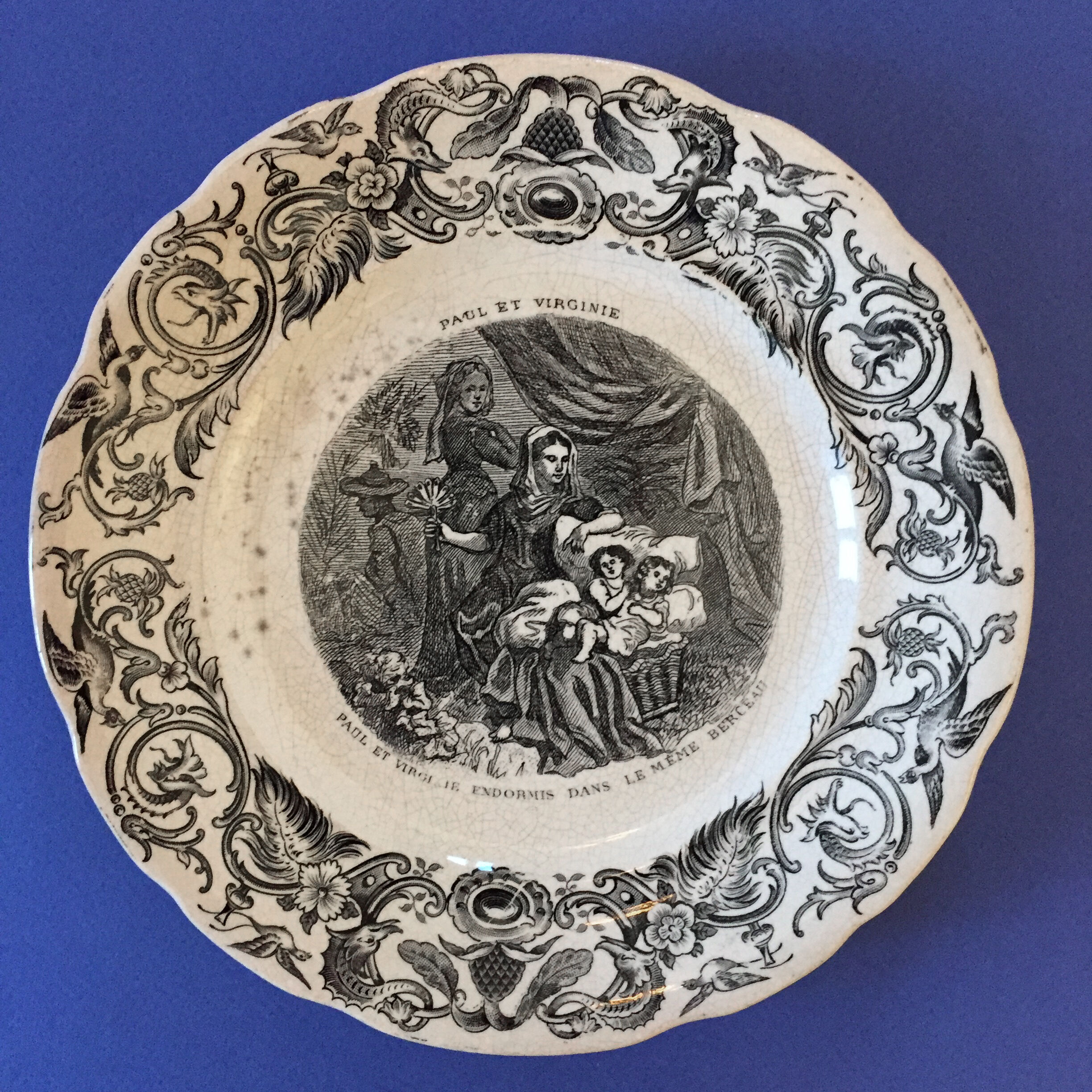 Set of 6 talking plates Sarreguemines "Paul and Virginie"