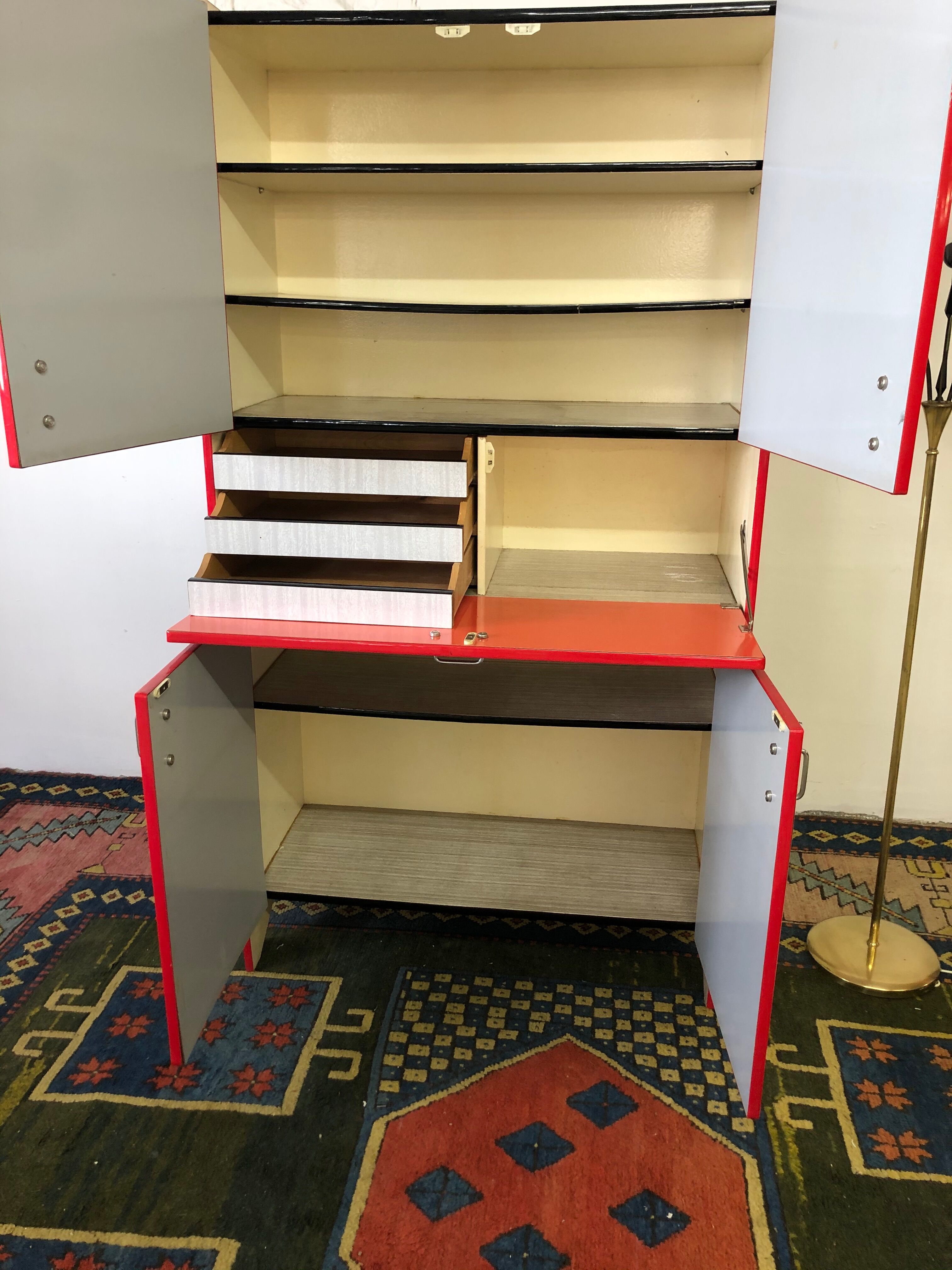Stunning Formica Red and White Oblique Line Storage Furniture