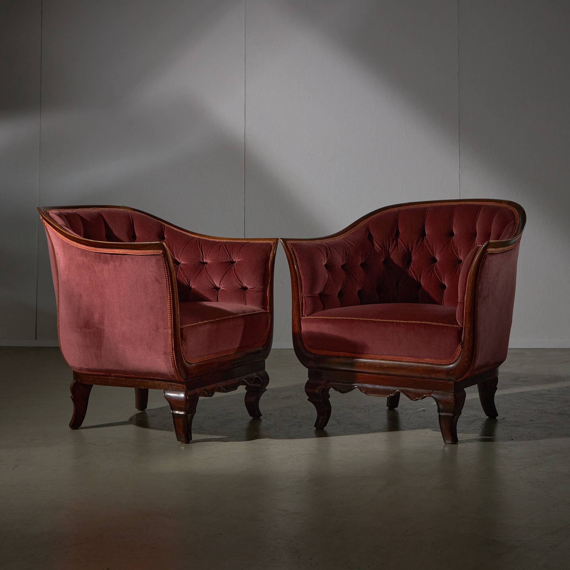 Velvet Armchair Pair by Lajos Kozma, 1925