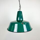 Lampe industrielle d’usine en émail vert années 1960