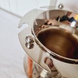 Magnifique Seau à Champagne pour 6 verres au Design Années 70 en Métal Argenté et Cuir.