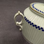 Charles PILLIVUYT Mehun porcelain sugar with fluted relief and blue and white checkered pattern