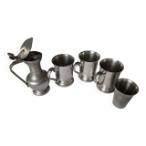 Pewter jug and cups set