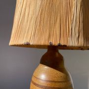 Lampe en céramique marron 1970 et abat jour feuillage