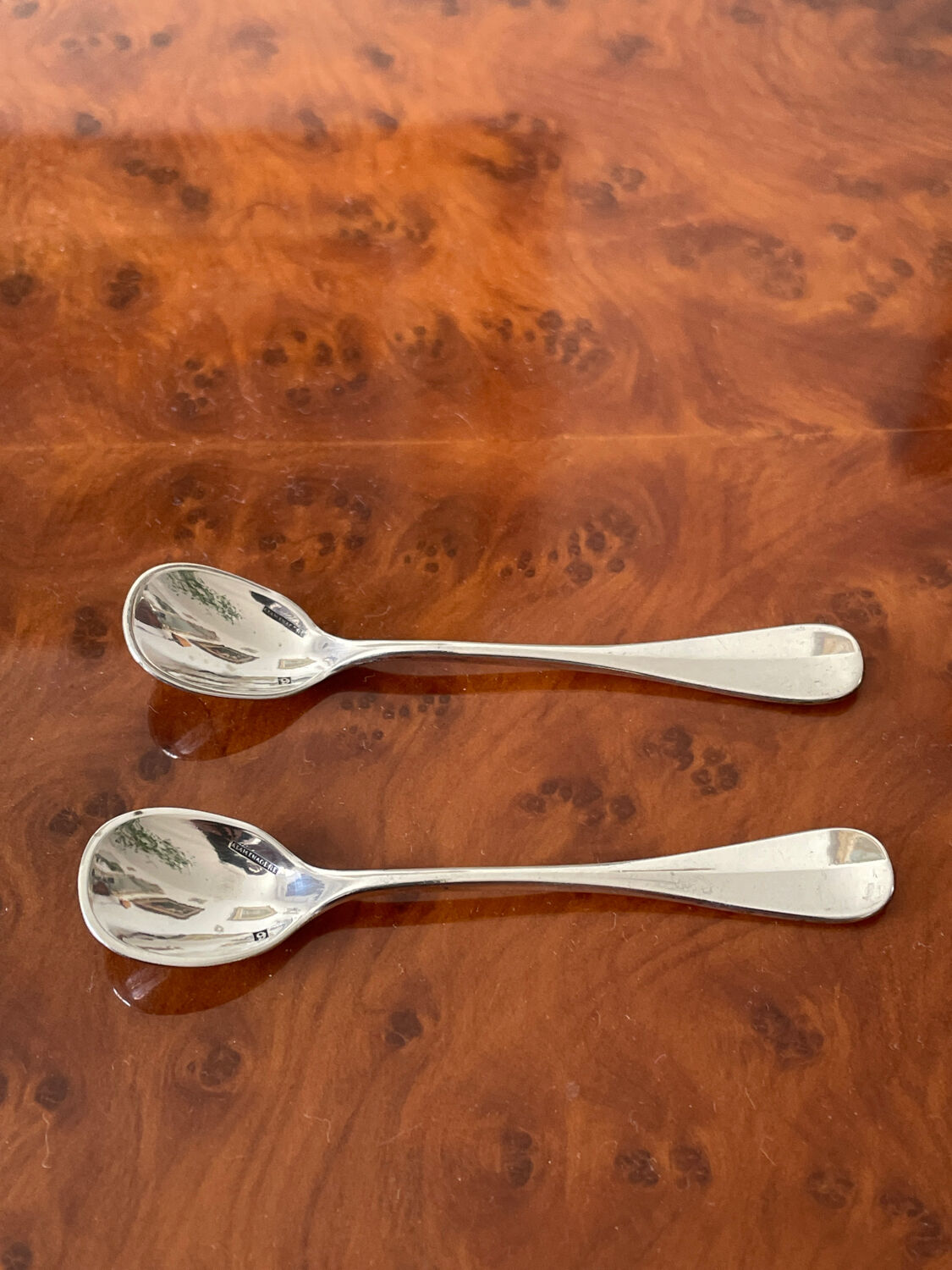 Duo of small salt spoons silver metal.