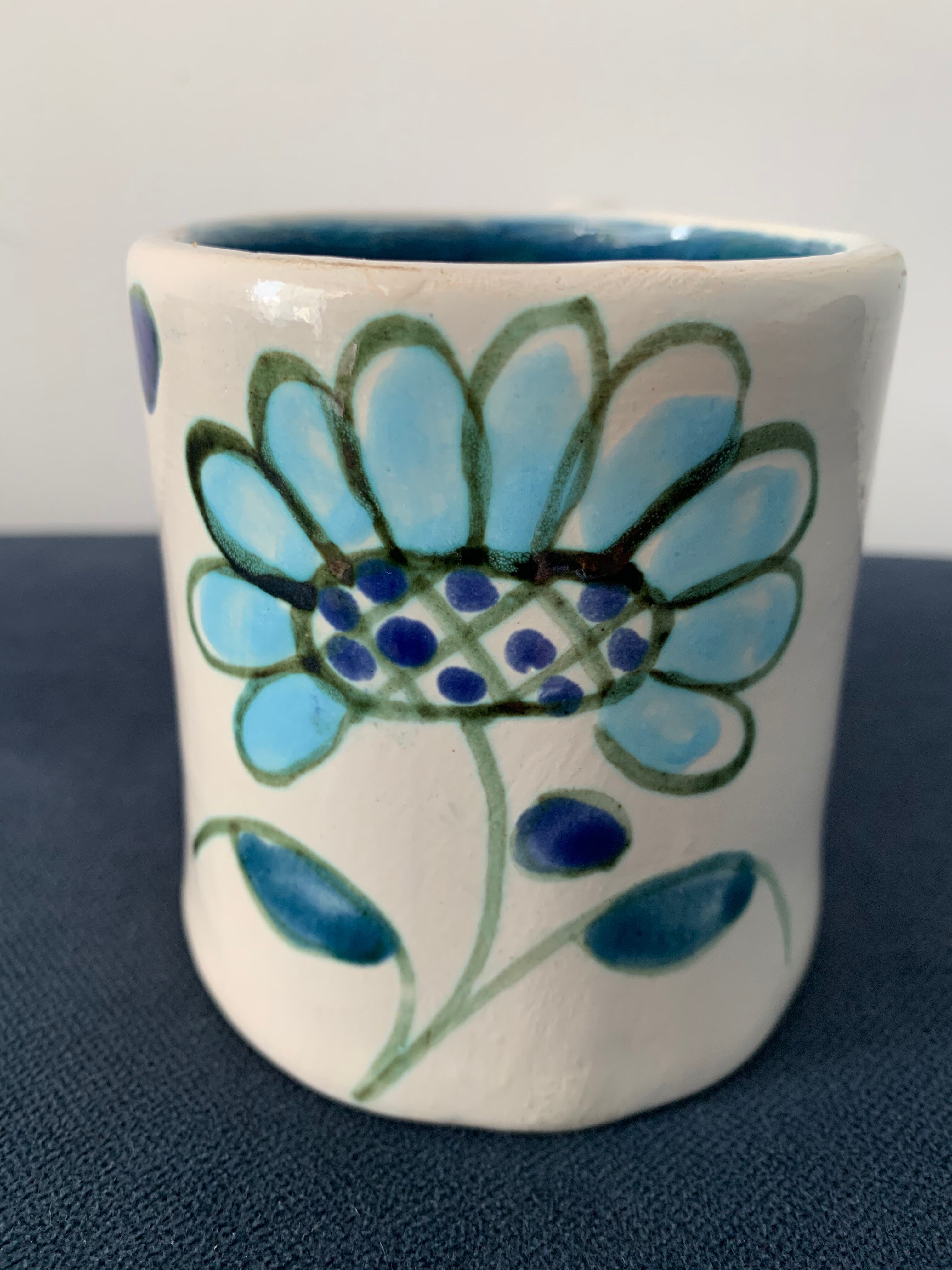 2 cups maja white and blue enamelled ceramic cups